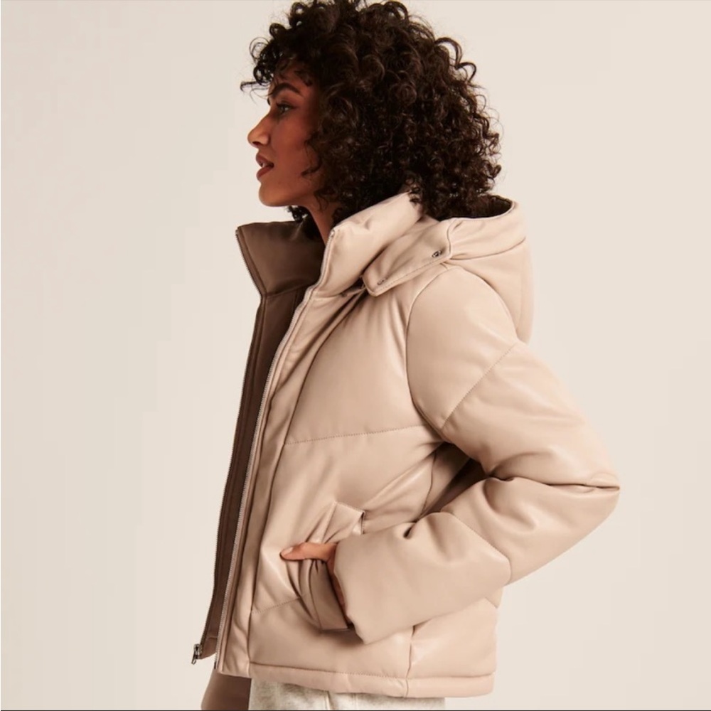 Abercrombie and Fitch Vegan Leather Hooded Mini Puffer xs